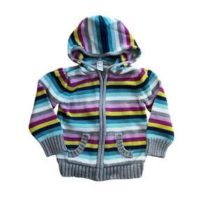 Old Navy Colorful Striped Knit Zip Up Hooded Sweatshirt | 2T